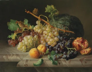 Still Life with Pomegranate, Grapes, and Melon